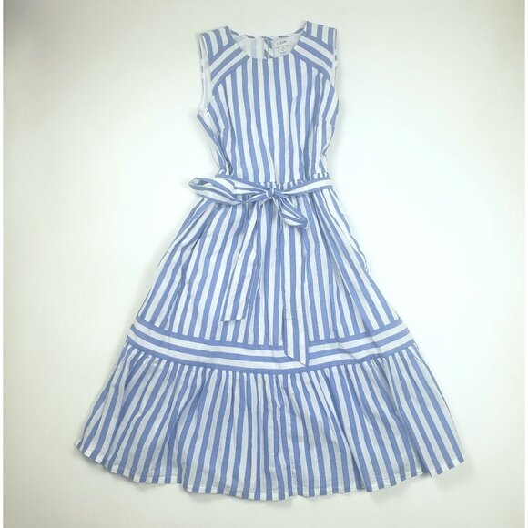 J.Crew Factory 100% Cotton Tiered Midi Dress Women's Size 4P Blue & White Stripe - Picture 11 of 16